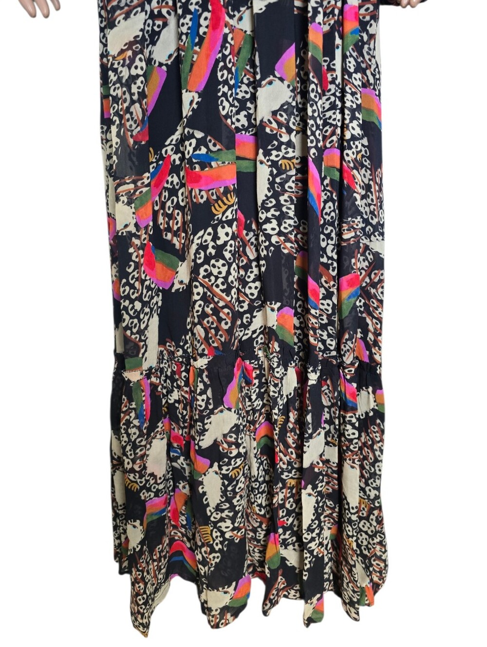 Farm Rio Georgette Printed Leopard Toucans Maxi Dress - Picture 11 of 16